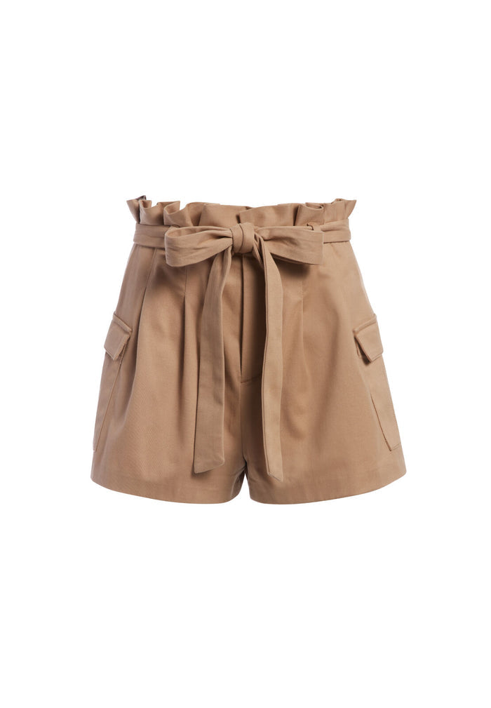 LAURINE PAPER BAG SHORTS - CAMEL
