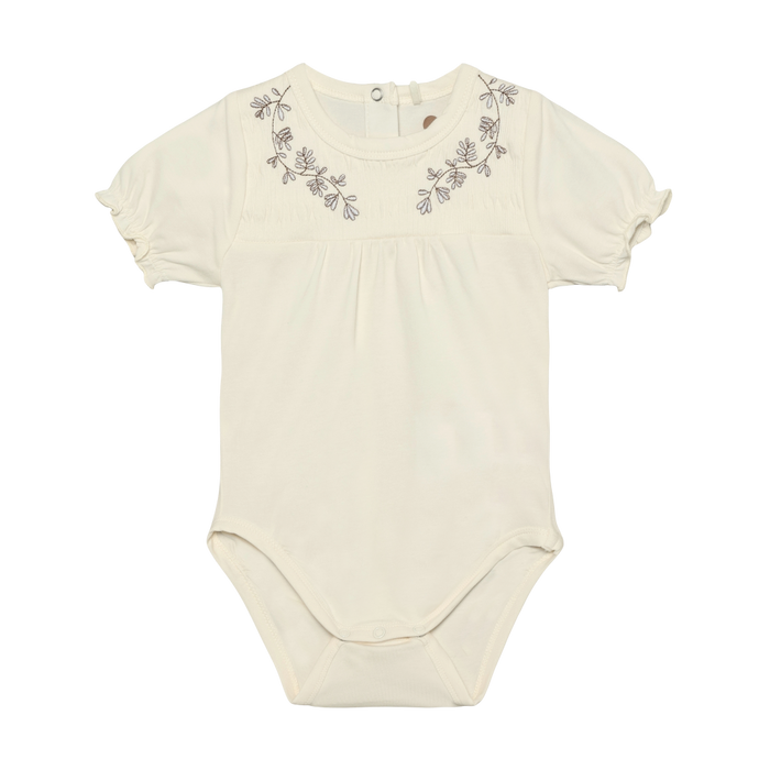 Lavender Embroidery on Cream Bodysuit
