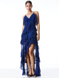 LAVERNE ASYMMETRICAL RUFFLE DRESS