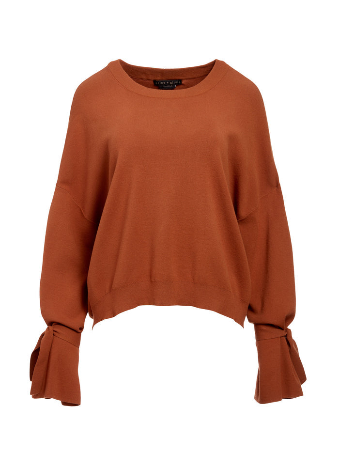 LEIGHTON TIE CUFF PULLOVER - CAMEL
