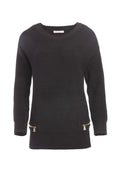 LETTIE ZIP HEM PULLOVER - BLACK