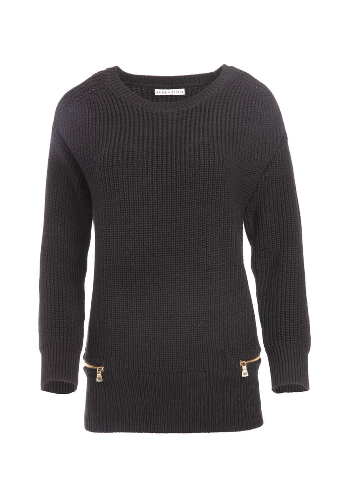 LETTIE ZIP HEM PULLOVER - BLACK