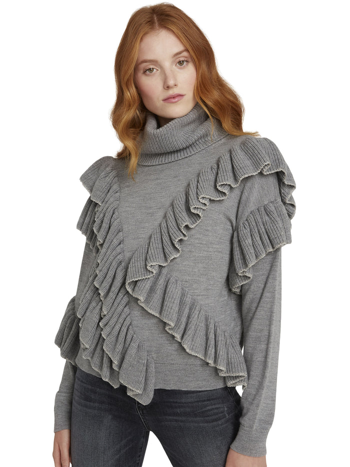 LIBBIE METALLIC TRIM TURTLENECK - MED HEATHER GREY