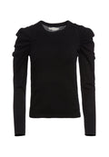LIDIA GATHERED SLV CREW NK - BLACK