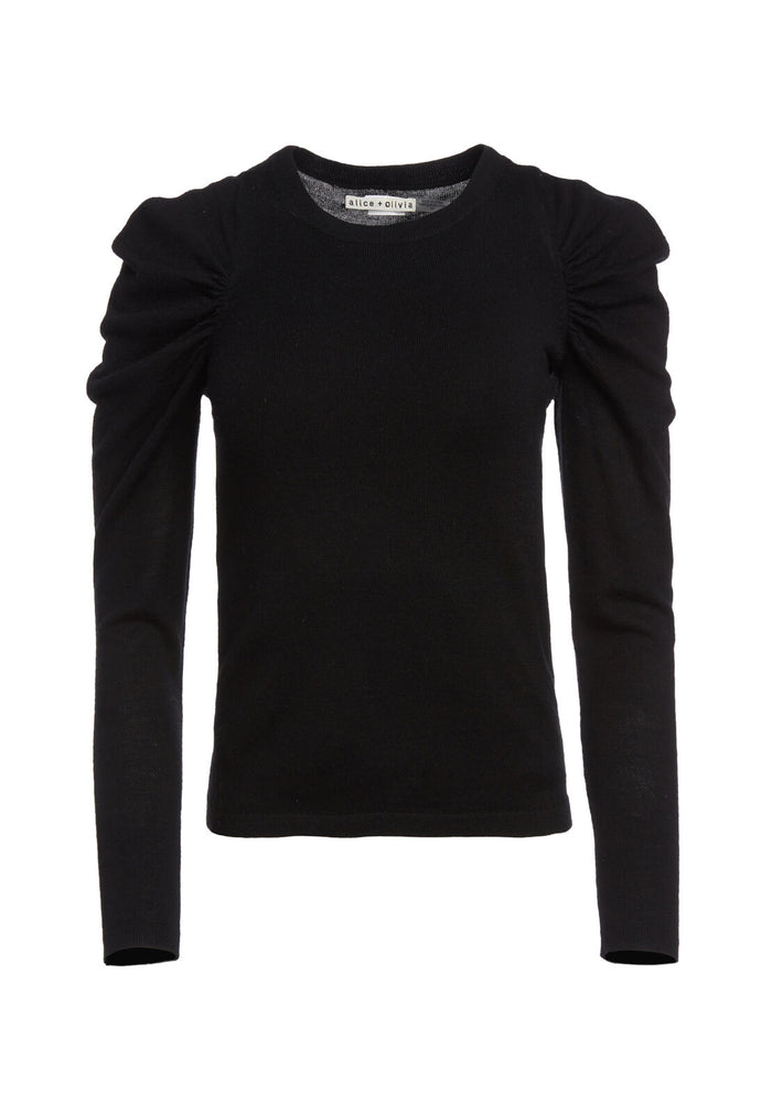 LIDIA GATHERED SLV CREW NK - BLACK