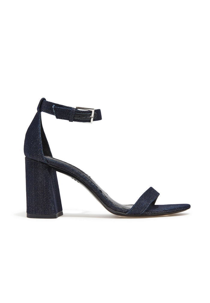 LILLIAN SNAKE PRINT HEEL - INDIGO/SILVER