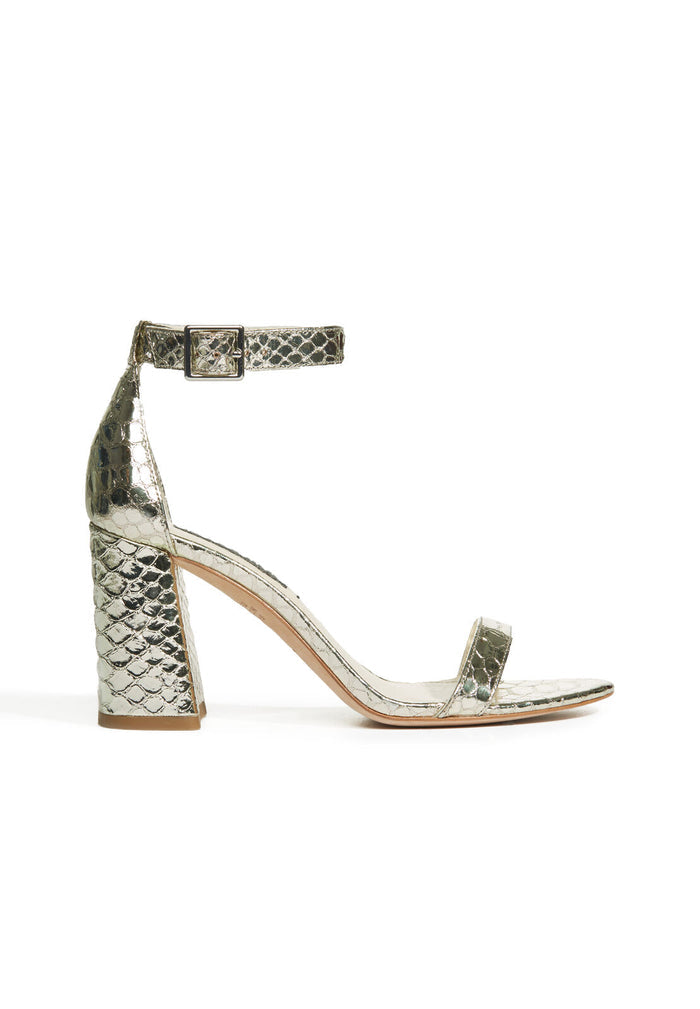 LILLIAN SNAKE PRINT HEEL - LIGHT GOLD