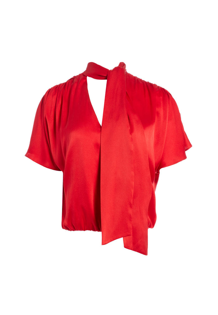 LIVVY TIE NECK WRAP TOP - RUBY