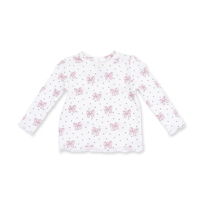 Long Sleeve Lettuce Edge Tunic Top- Bows & Hearts