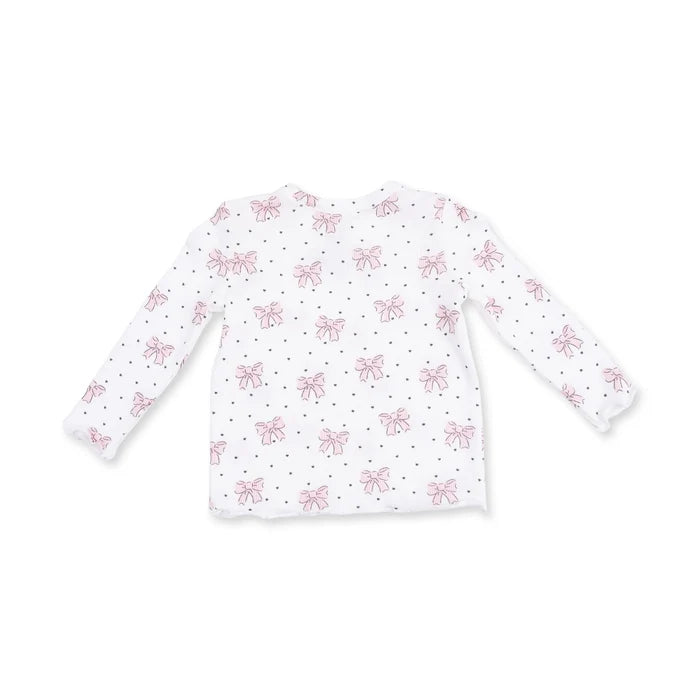 Long Sleeve Lettuce Edge Tunic Top- Bows & Hearts