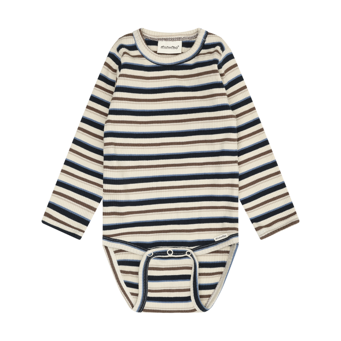 Long Sleeve Ribbed Striped Bodysuit- Dark Sapphire