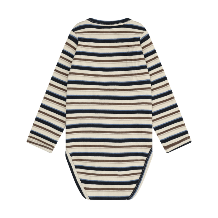 Long Sleeve Ribbed Striped Bodysuit- Dark Sapphire