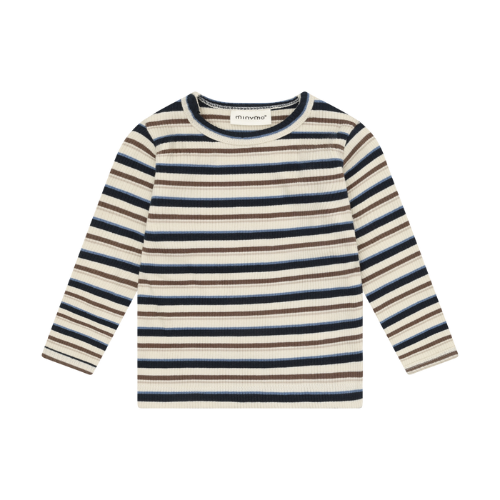 Long Sleeve Ribbed Striped Tee- Dark Sapphire