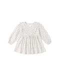 Long Sleeve Ruffle V Dress Blue Ditsy