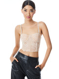 LORETTE LACE BUSTIER CROP TOP - ALMOND