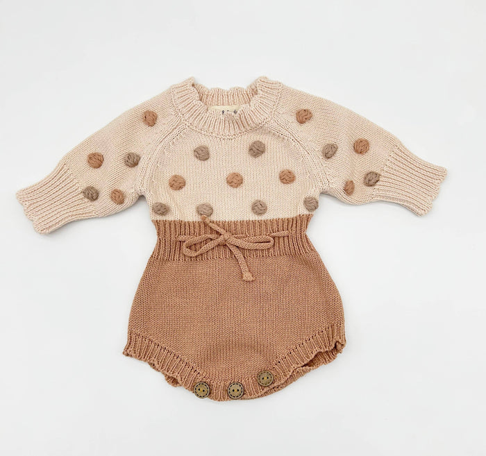 Lottie Dot Knit Romper – Apricot Sunset