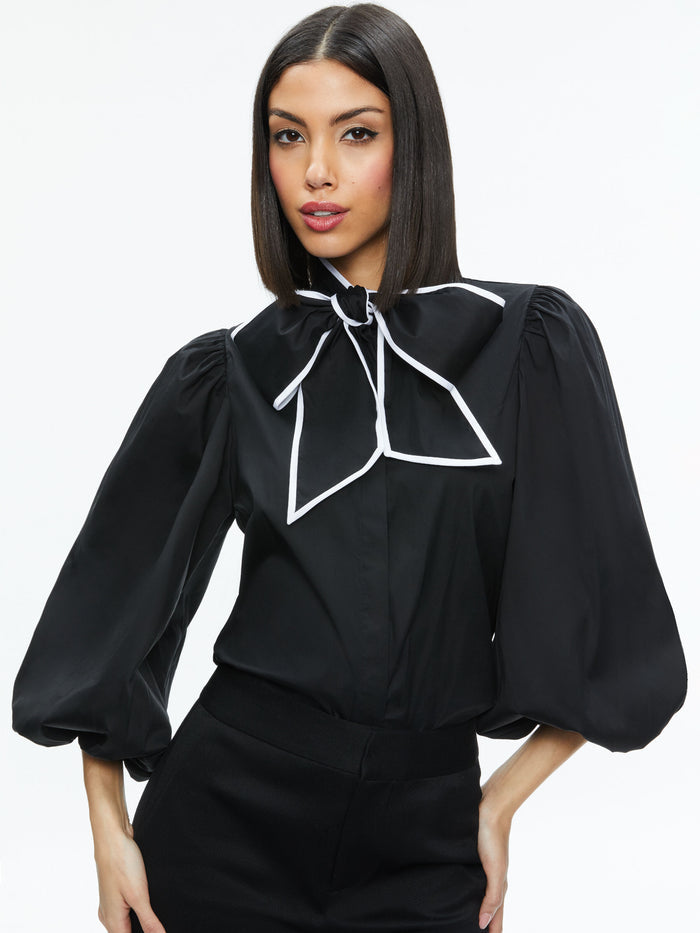 LOU BOW BUTTON DOWN - BLACK/OFF WHITE