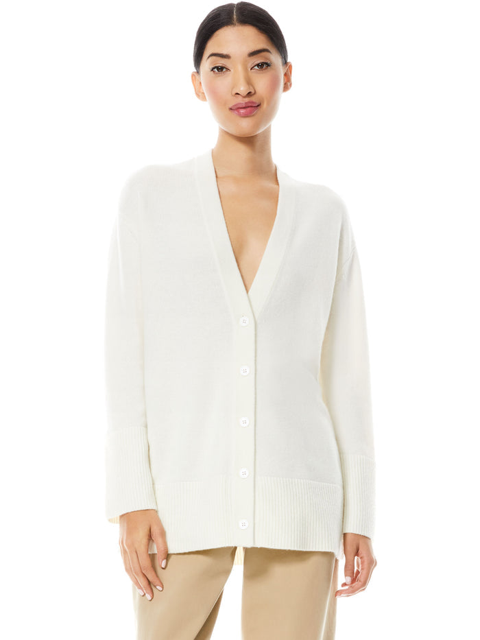LOUIE OVERSIZED V-NECK CARDIGAN - SOFT WHITE