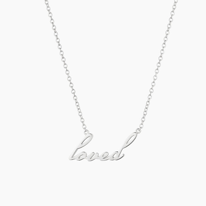 Loved Silver Script Necklace