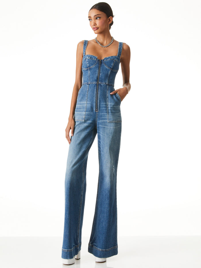 LOVETTA DENIM WIDE LEG JUMPSUIT - MONTEREY BLUE