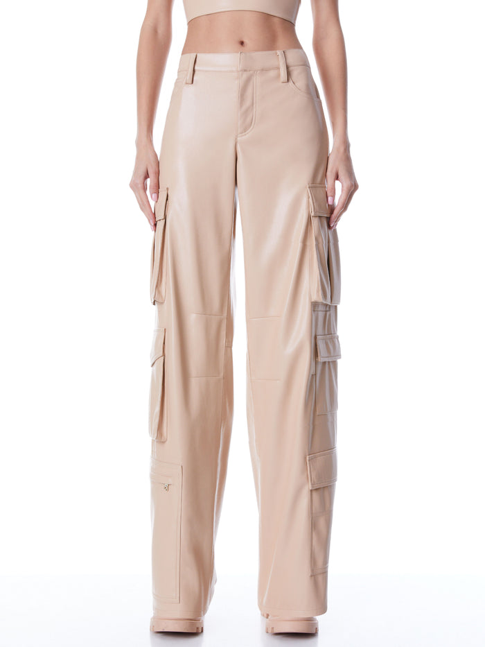 LUIS VEGAN LEATHER CARGO PANT - ALMOND