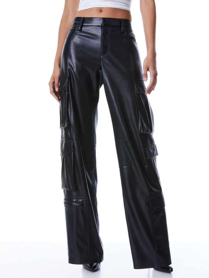 LUIS VEGAN LEATHER CARGO PANT - BLACK