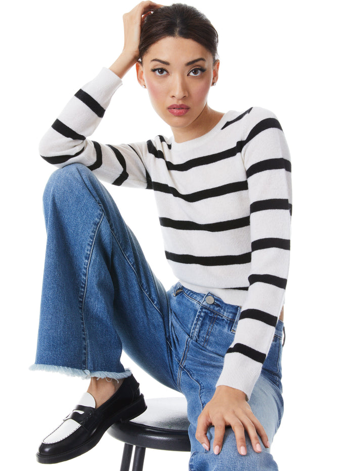 LUNA STRIPED CREWNECK - ECRU/BLACK