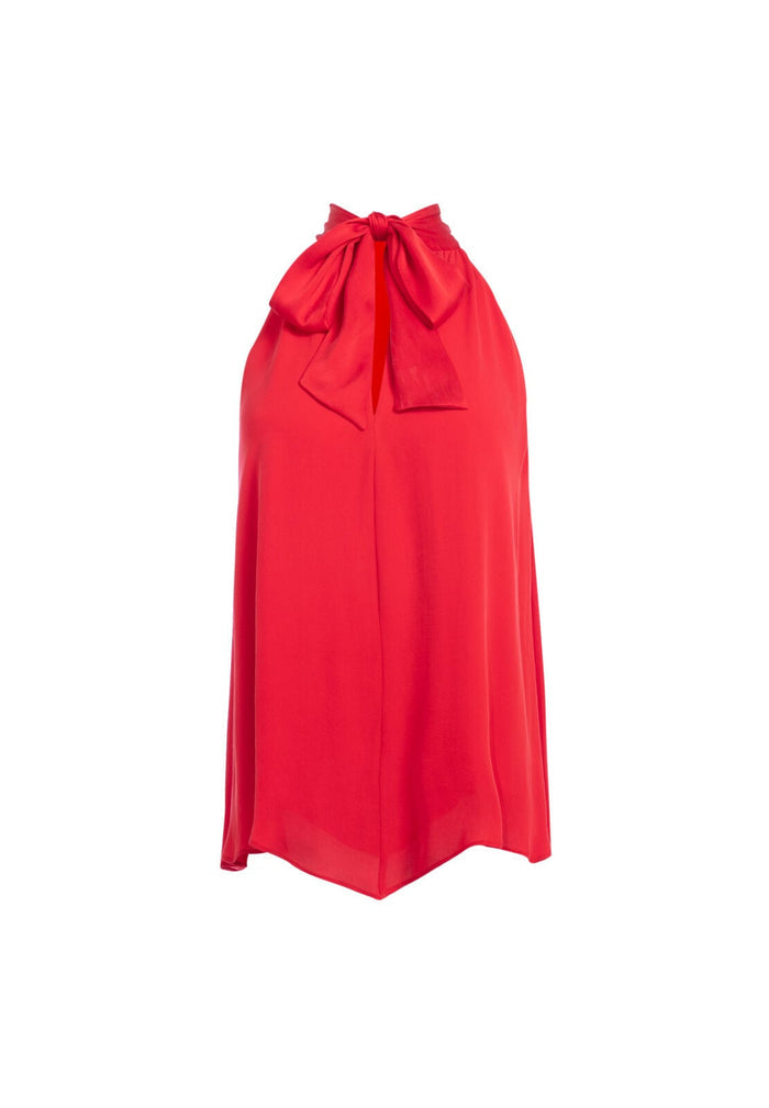 LURA TIE NECK DRAPE TOP - CHERRY