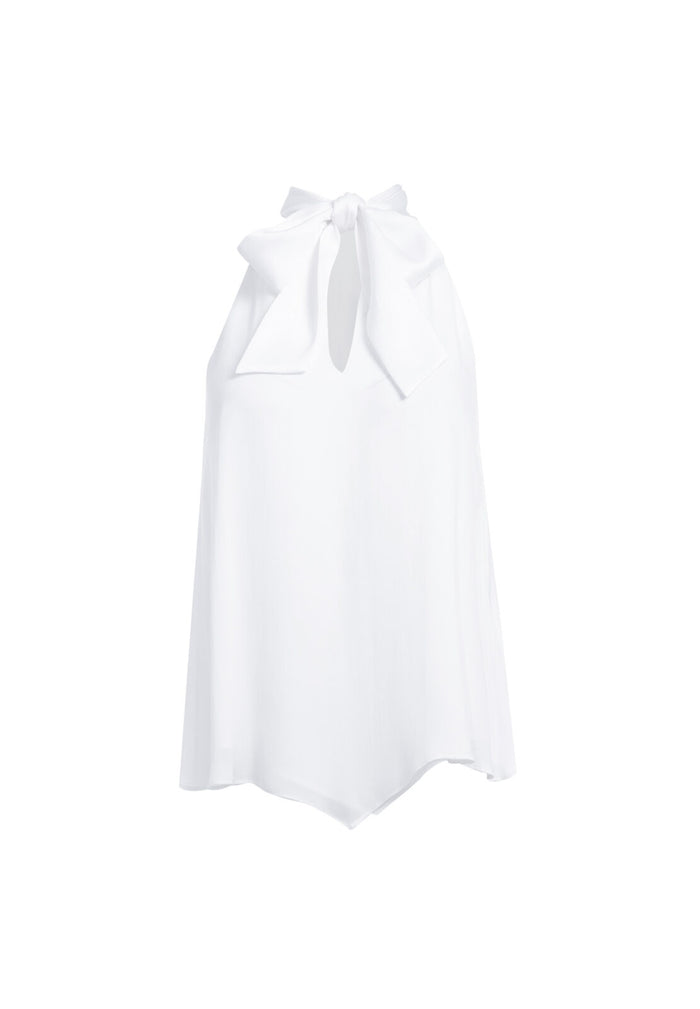 LURA TIE NECK DRAPE TOP - WHITE