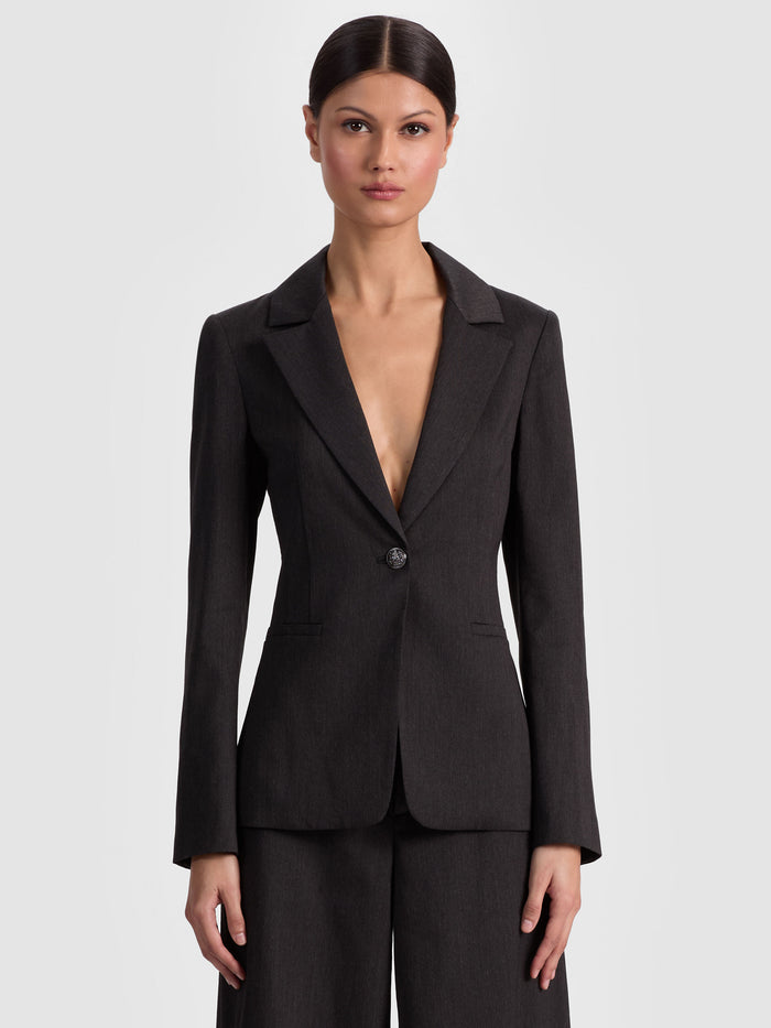 MACEY CINCHED WAIST BLAZER - CHARCOAL