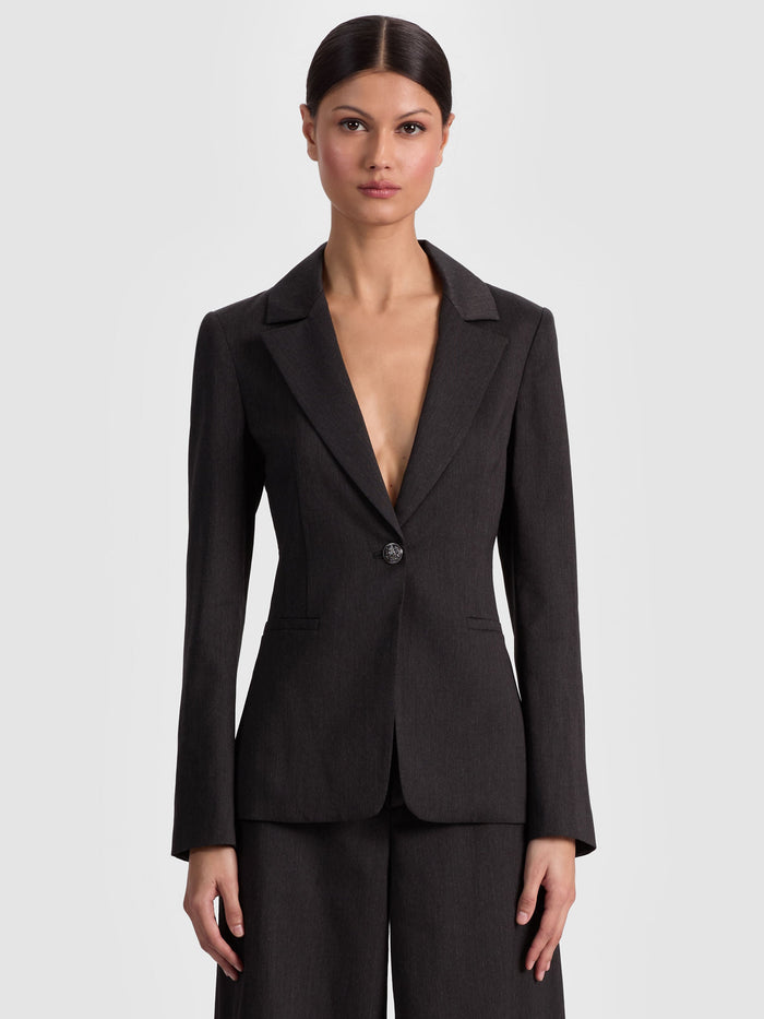 MACEY CINCHED WAIST BLAZER - CHARCOAL