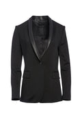 MACEY LEATHER TRIM BLAZER - BLACK