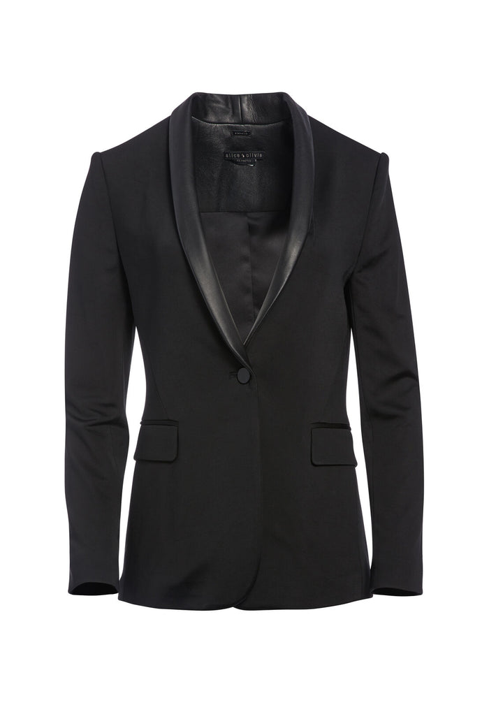 MACEY LEATHER TRIM BLAZER - BLACK