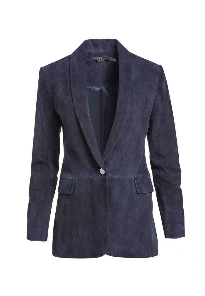 MACEY SUEDE SHAWL COLLAR BLAZER - SAPPHIRE