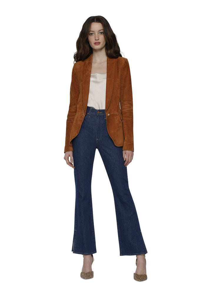 MACEY SUEDE SHAWL COLLAR BLAZER - TOBACCO