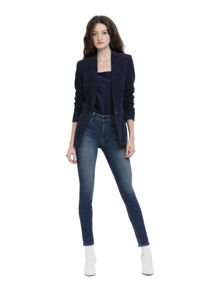 MACEY SUEDE SHAWL COLLAR BLAZER - NAVY