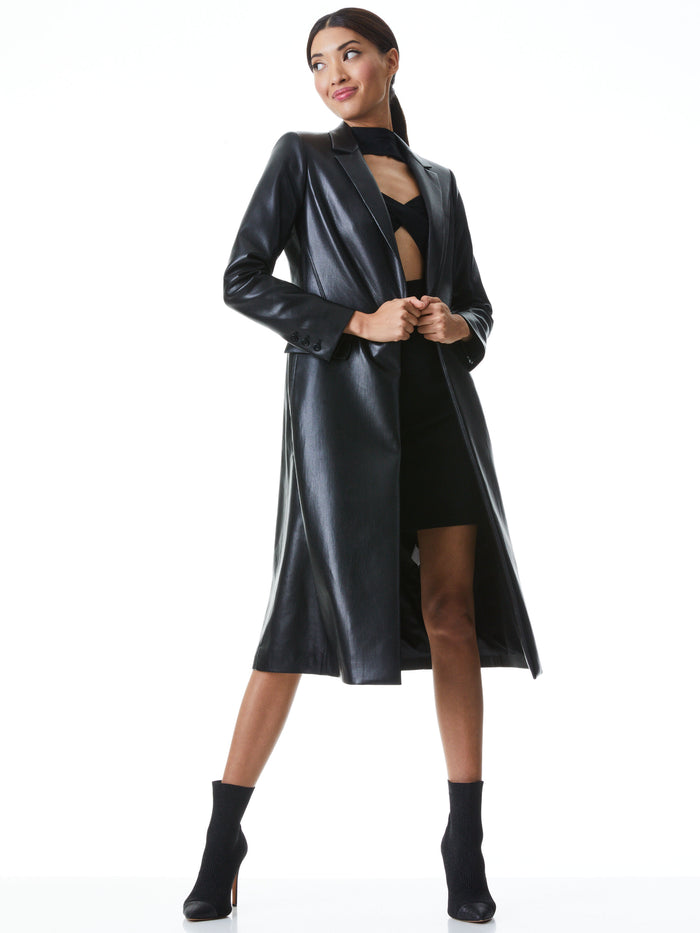 MACEY VEGAN LEATHER LONG BLAZER - BLACK