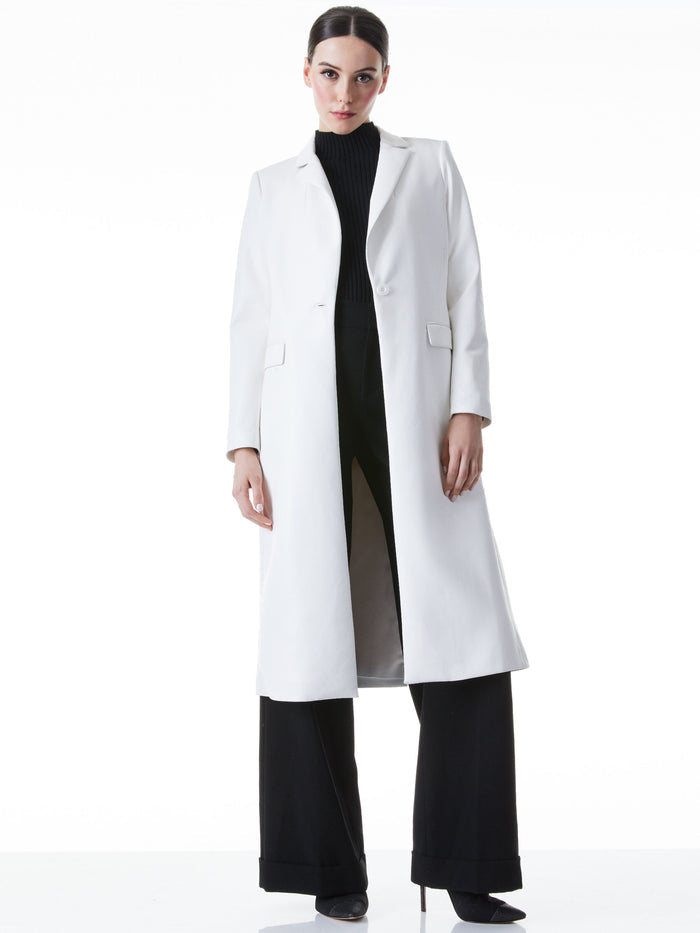 MACEY VEGAN LEATHER LONG BLAZER - OFF WHITE