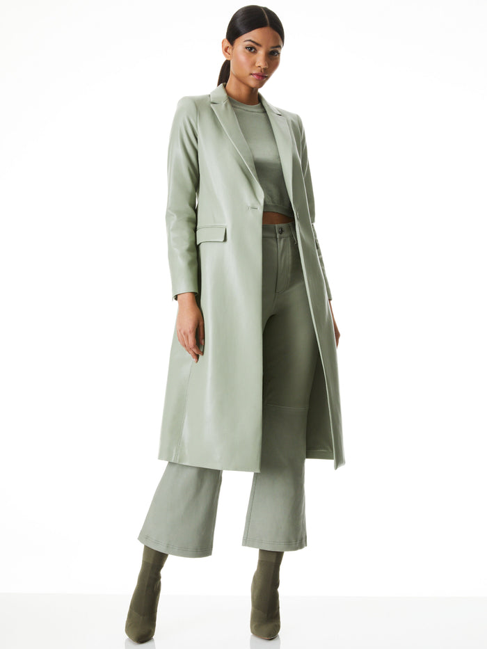 MACEY VEGAN LEATHER LONG BLAZER - SAGE