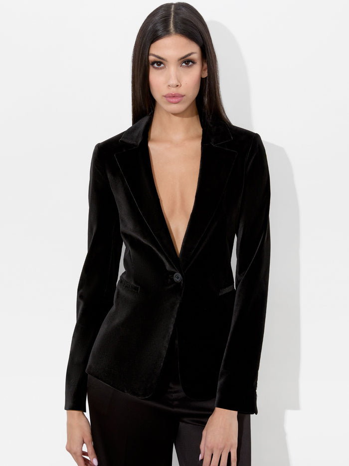 MACEY VELVET BLAZER - BLACK