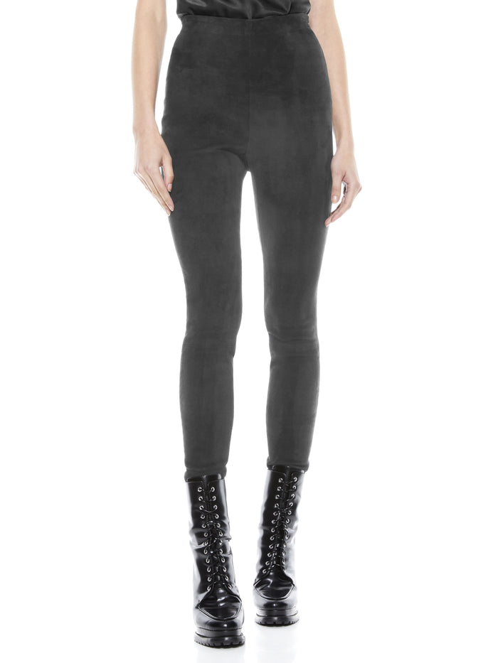 MADDOX SIDE ZIP SUEDE LEGGING - CHARCOAL