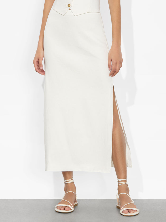 MAEVE LINEN SLIP SKIRT - OFF WHITE