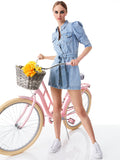 MAGALI PUFF SLEEVE DENIM MINI DRESS - ROCKY BLUES LIGHT