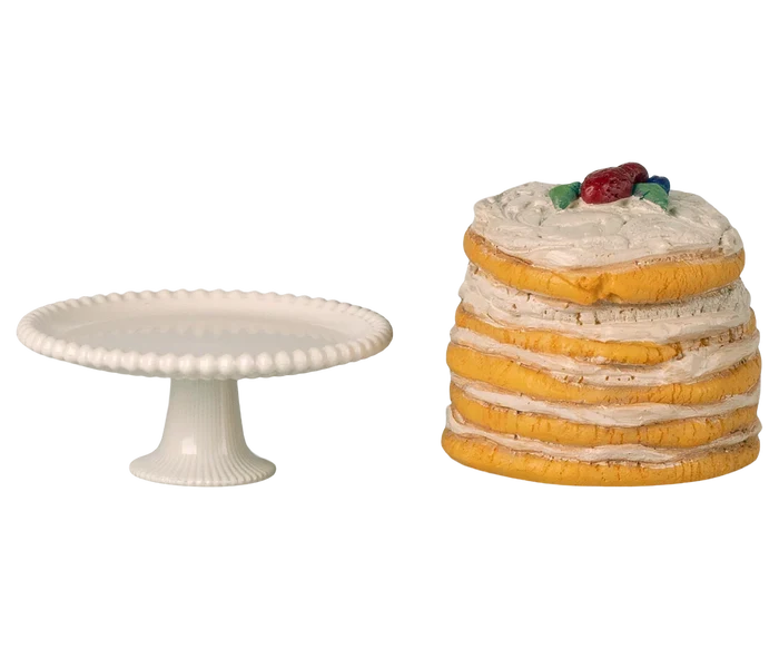 Maileg Party cake and cake stand, Mouse - off white
