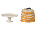 Maileg Party cake and cake stand, Mouse - off white