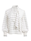 MALLIE TIE NECK BLOUSE - STARDUST WINDOWPANE OFF WHITE