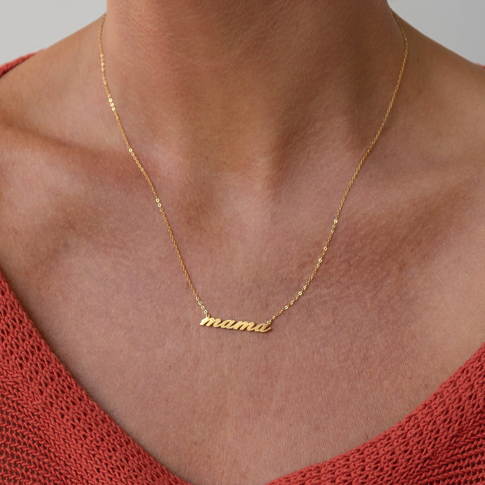 Mama Silver Script Necklace