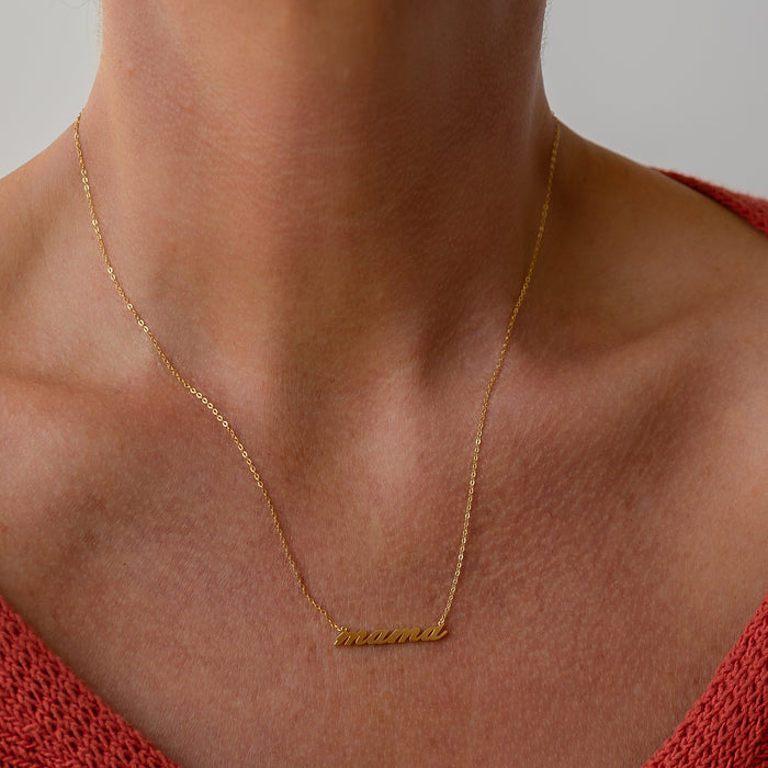 Mama Silver Script Necklace