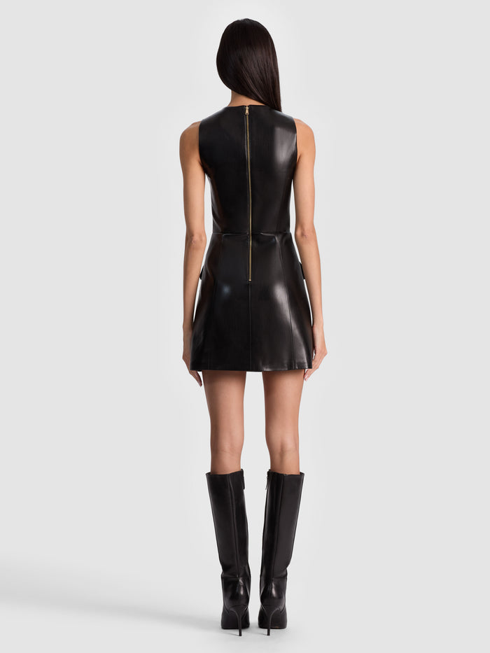 MARCELLA VEGAN MINI DRESS - BLACK