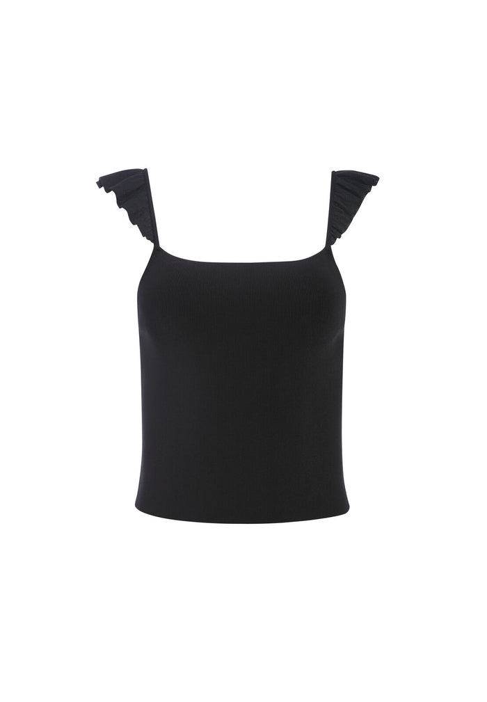 MARG RUFFLE STRAP CROP TOP - BLACK